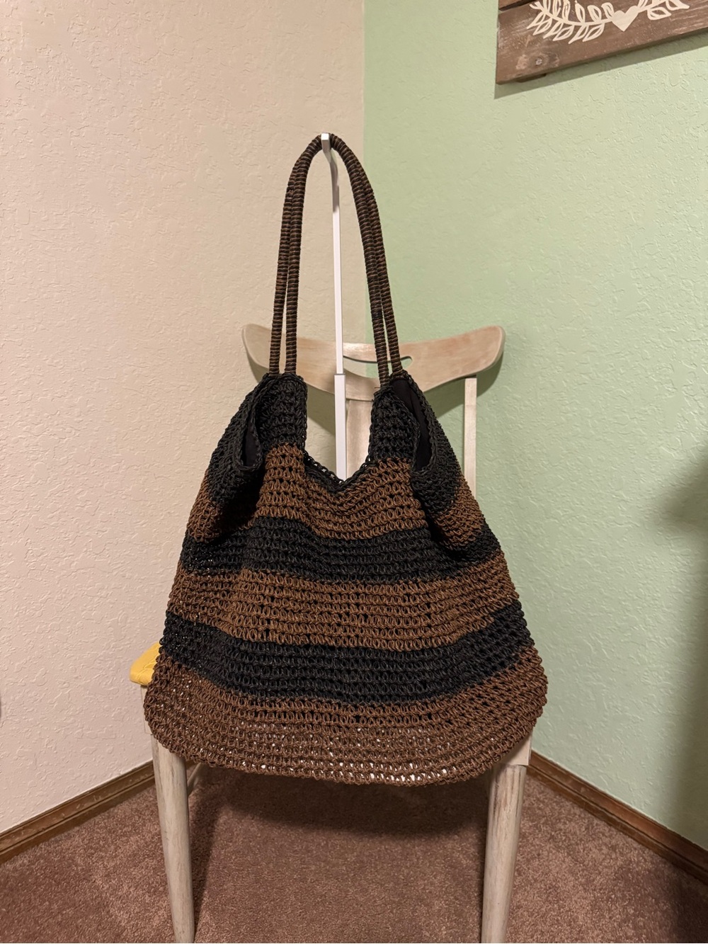 CALIA by Carrie Underwood Brown & Black Striped Woven Shoulder Bag